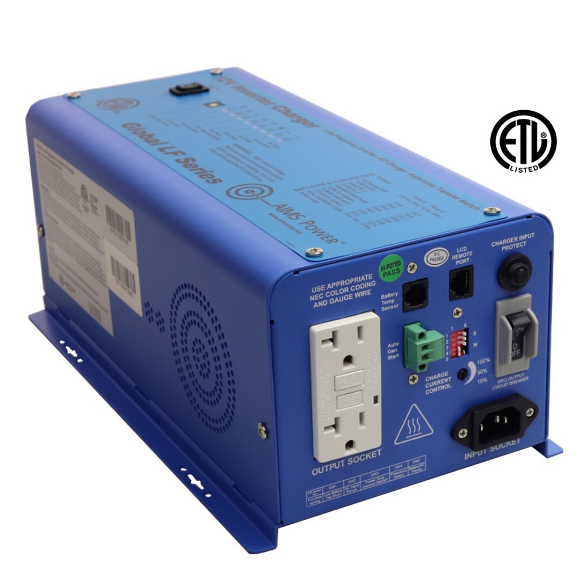 AIMS Power 600 Watt Pure Sine Inverter Charger, ETL Listed to UL 458, PICOGLF6W12V120VETL